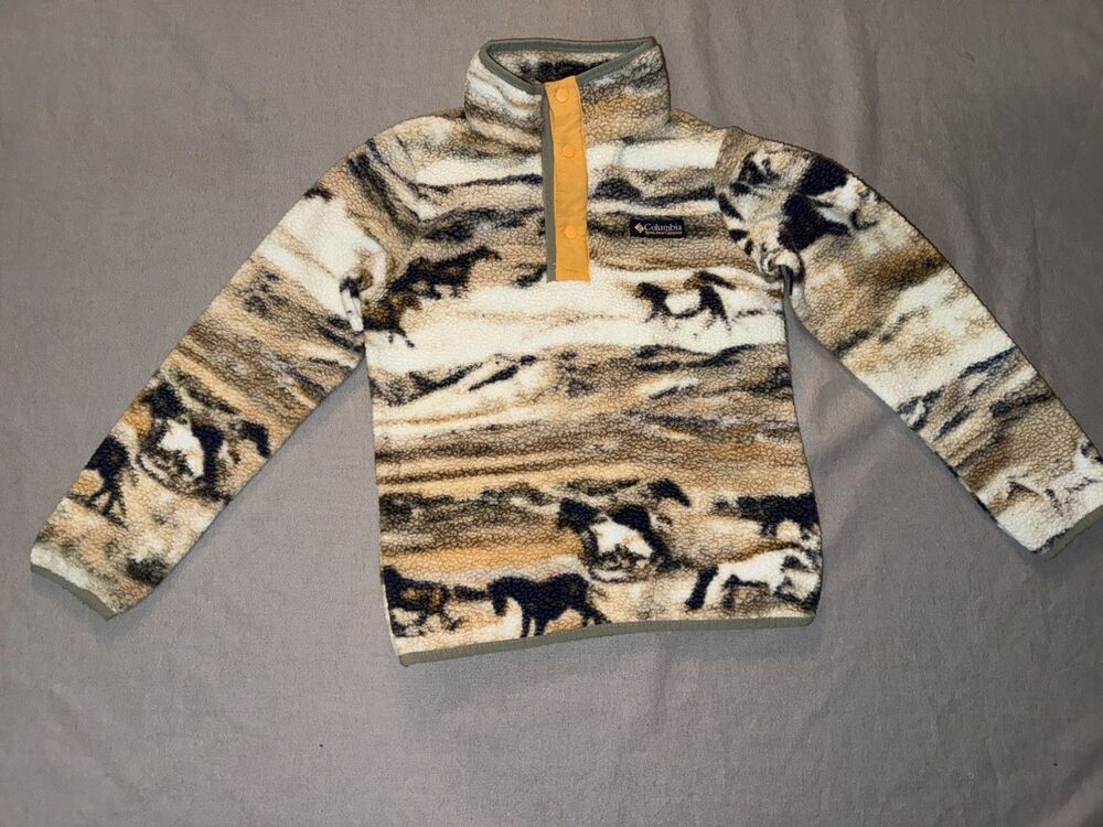 Columbia 1/4 Snap Sherpa Fleece Horse Animal Print Pullover Sweatshirt M